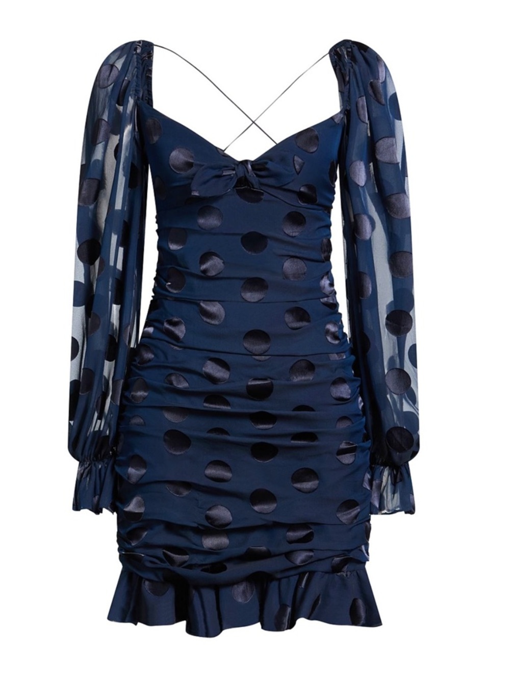 NWOT For Love & Lemons Midnight Lula Ruched Mini Dress Polka Dot Jacquard & Open - Picture 2 of 6